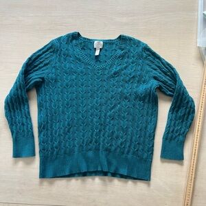 ST.JOHNS BAY Teal Cable Knit V-Neck Sweater